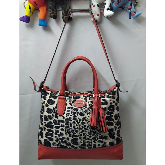 Coach Rory Multicolor Ocelot Cheetah Canvas Leather Trim Satchel Shoulder Bag - Picture 6 of 16